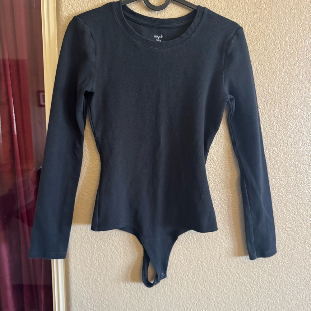 Nuuds Black Ribbed Long Sleeved Bodysuit